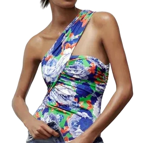 Zara Bodysuit Leotard Romper Top Tank Ruched Draped One Shoulder Asymmetric NWOT - Picture 3 of 16